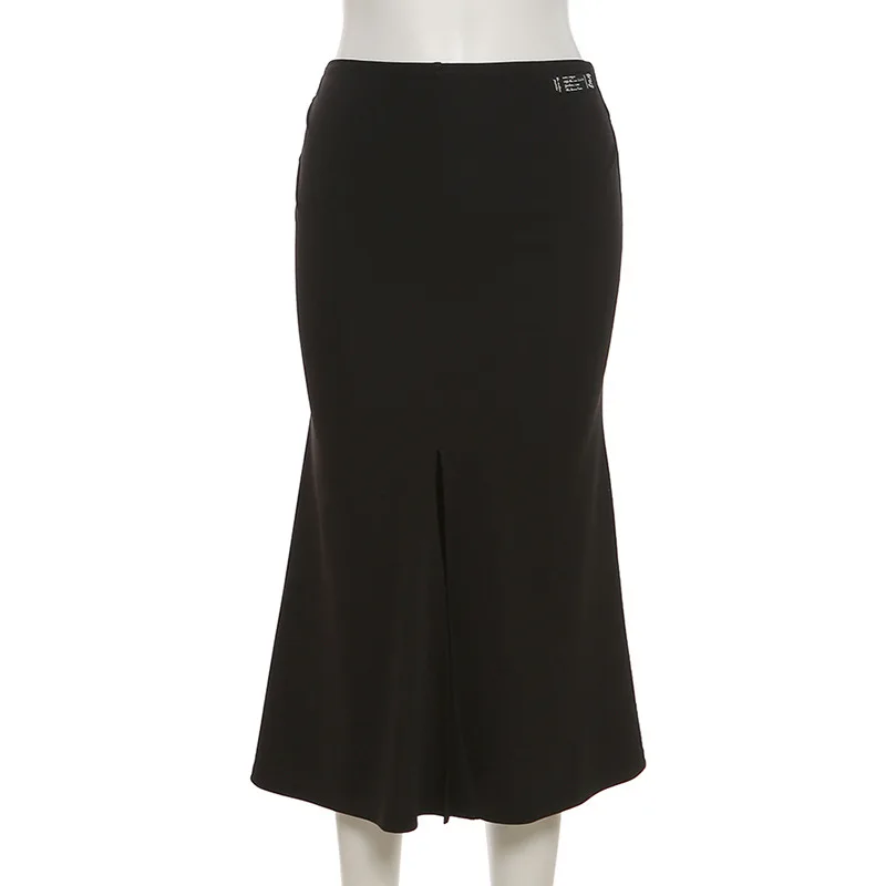 

Goth Dark Elegant Gothic Party Trumpet Midi Skirts E-girl Sexy High Waist Bodycon Mermaid Long Skirt Grunge Black Split Clubwear