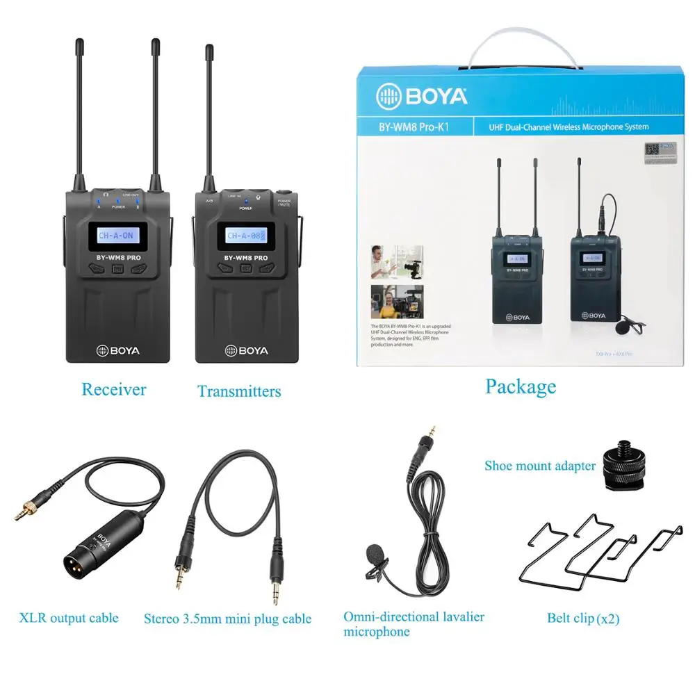 BOYA BY WM8 Pro K1 UHF двухканальная петличный беспроводной микрофон системы для цифровых