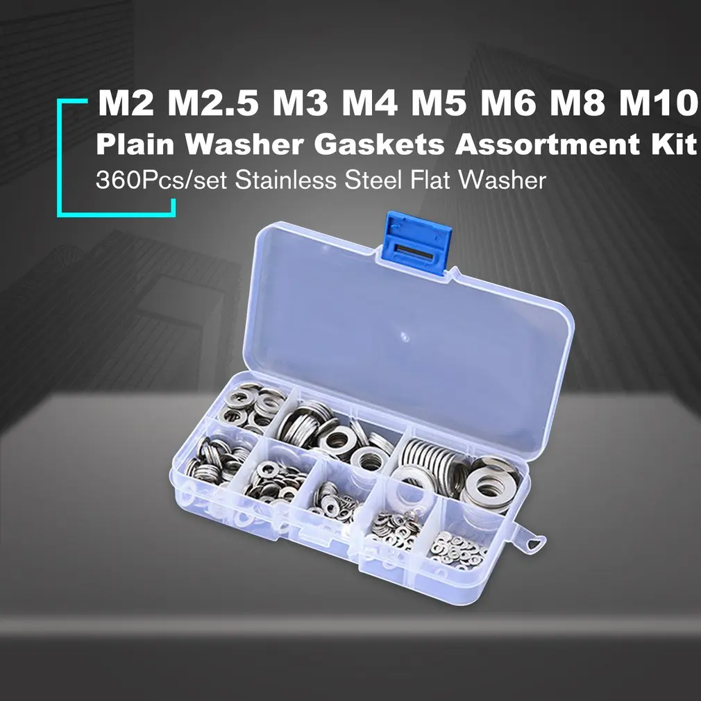 360 шт плоская шайба прокладка из нержавеющей стали Набор Шайб простая M2 M2.5 M3 M4 M5 M6
