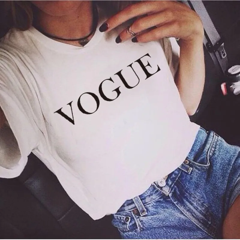 Женская футболка с принтом VOGUE Повседневная летняя большого размера в стиле
