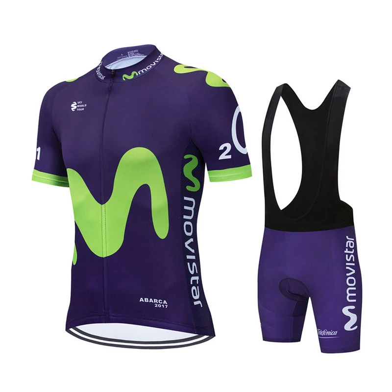 2021 Movistar Pattern Men Summer Cycling Clothing Breathable Clothes Kit Short Sleeve Bib Shorts MTB Ropa Ciclismo Maillot Wear