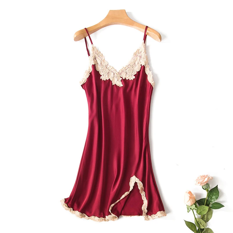 

V-Neck Womens Sleeveless Gown Strap Sleepshirts Sexy Robe Nightdress Lace Nightwear Backless Nightdress Nightgown Pyjama