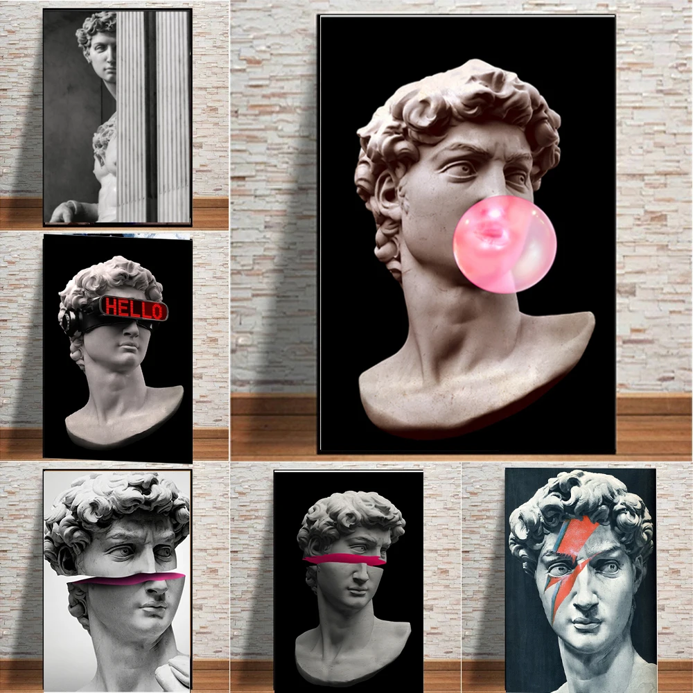 

Vaporwave Sculpture Of David Canvas Art Posters Canvas Paintings On The Wall Art Pictures For Living Room Home Decor No Frame
