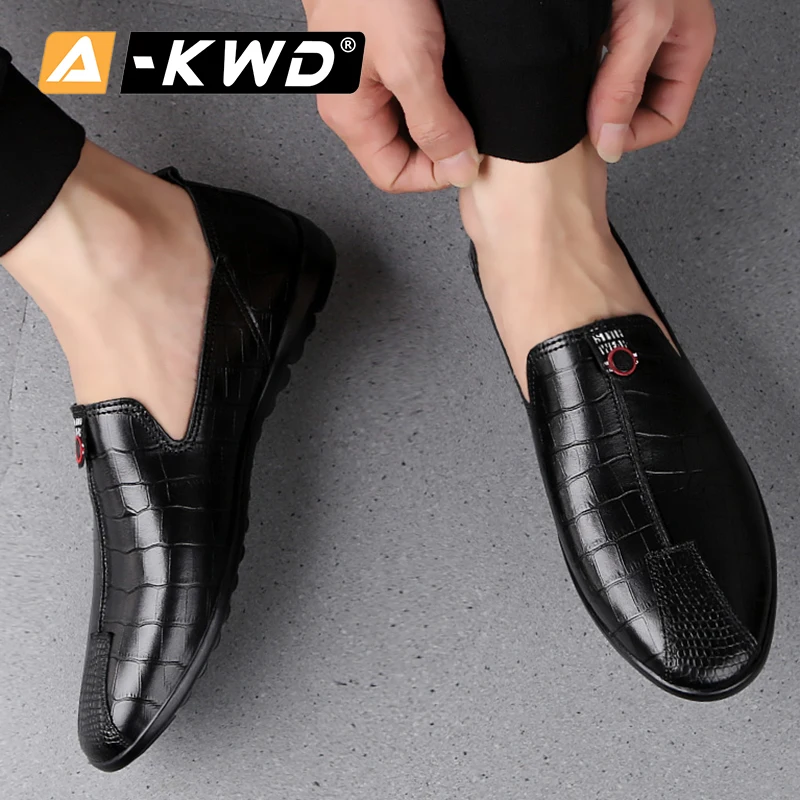 Мужские кожаные лоферы модные мужские ботинки из натуральной черной кожи