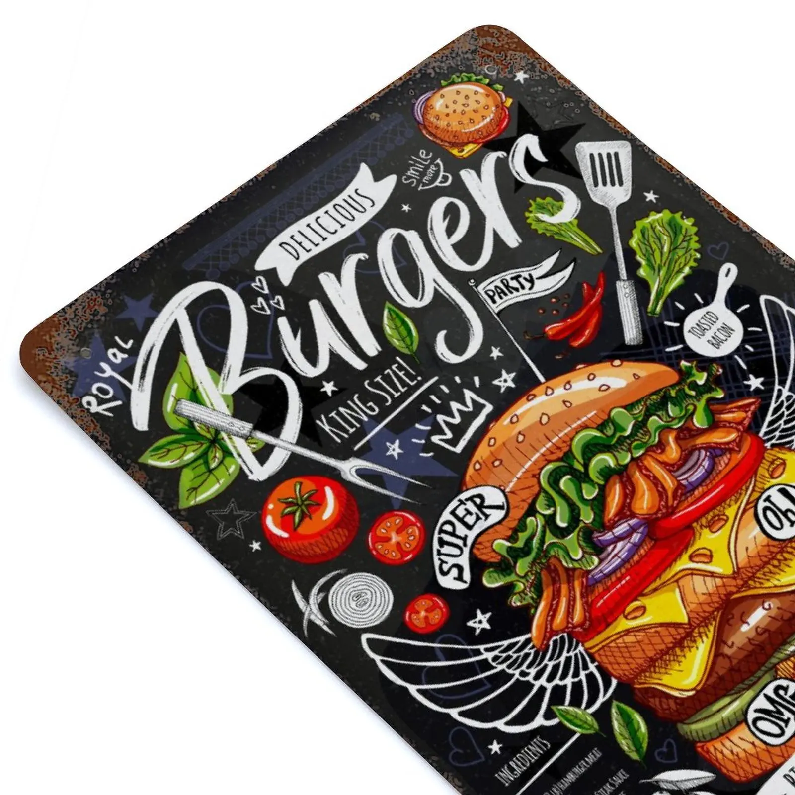 

Food Restaurant Cafe Chalk Printed Vintage Metal Poster Home Pub Bar Garage Wall Decoration Tin Sign Plaque Decor