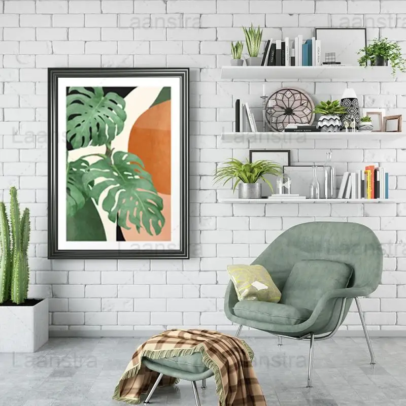 

Simple Minimalist Colorful Wall Art Decoration Painting Tropical Green Plants Potted Still Life Painting Canvas Poster and Print