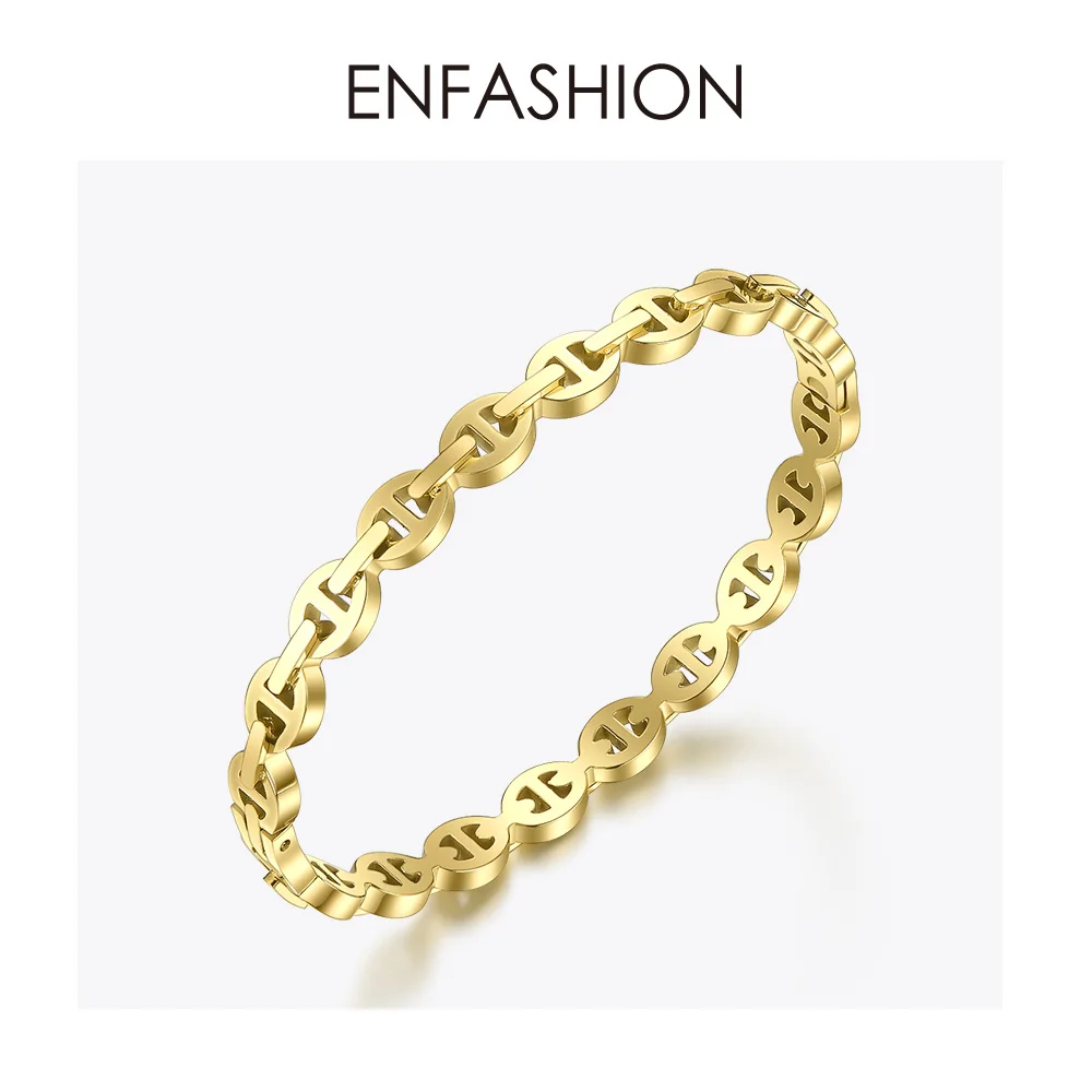ENFASHION панковские геометрические полые браслеты-манжеты для женщин, золотой цвет, браслет из нержавеющей стали, модное ювелирное изделие, подарки B192058