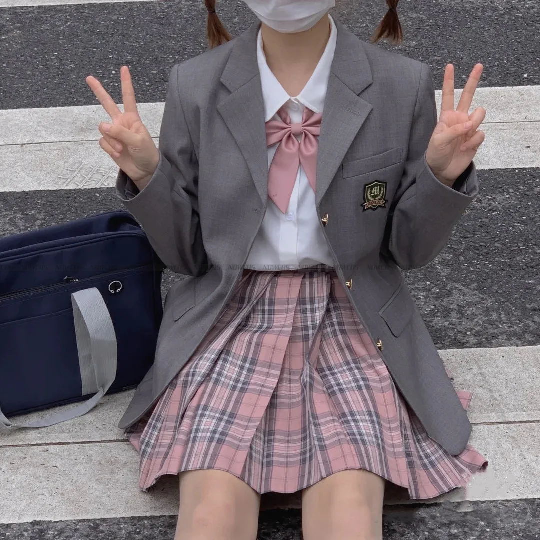 

[Romantic Valentine's Day] Girls Short Sleeve High Waist Pleated Skirts Plaid Skirts Women Dress For JK School Uniform Students
