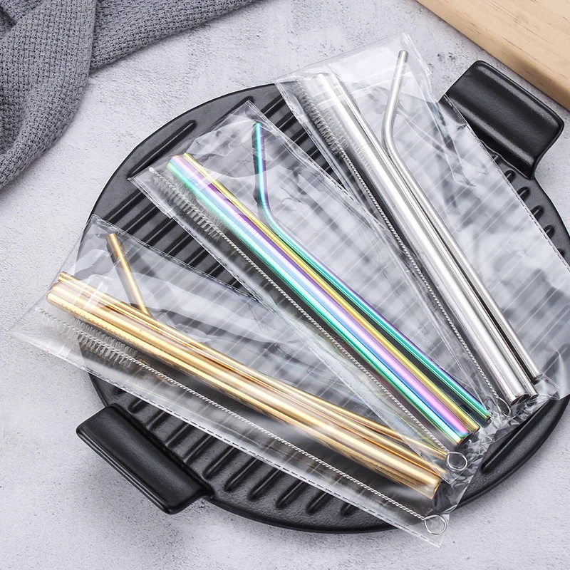 

4Pcs Stainless Steel Straw Metal Straws Reusable Straw Drinking Straws Set with Cleaner Brush For Mugs Milk Tea Drinking Straw