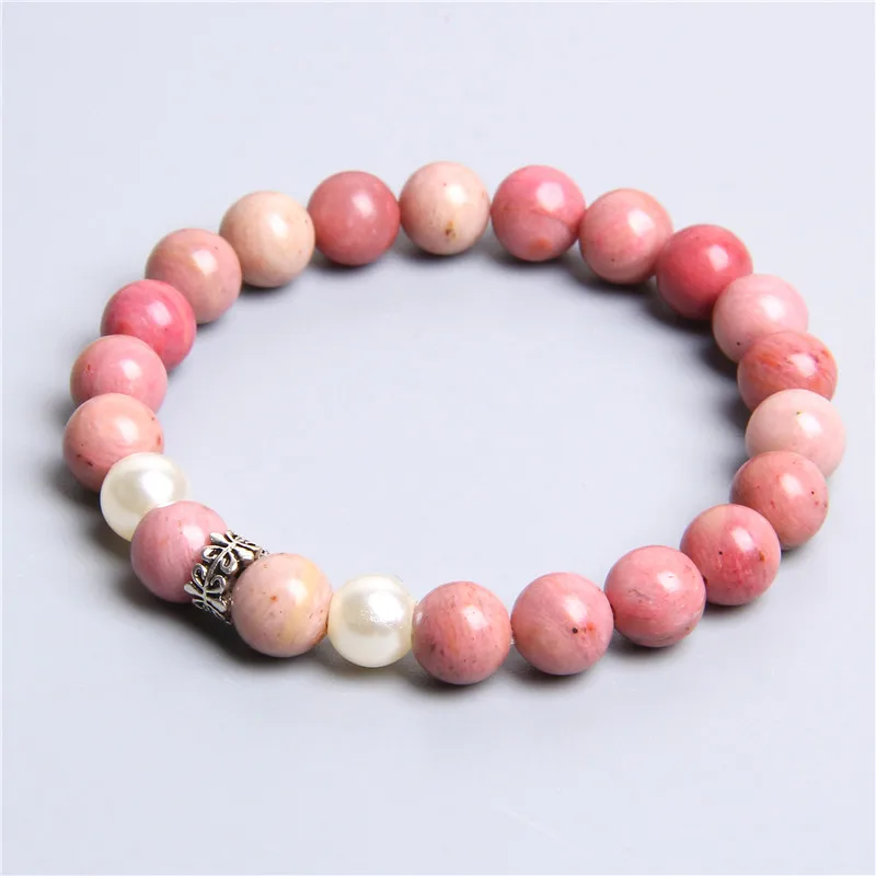 Женские браслеты из натурального розового родохрозита с драгоценными камнями