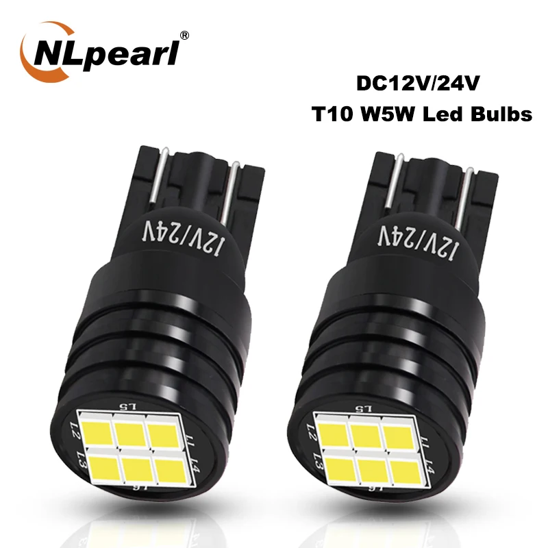 

NLpearl 2X Signal Lamp T10 W5W Led Canbus Bulbs Super Bright 6SMD W5W 168 194 LED Car Interior Lights Reading Dome Lamps 12V/24V