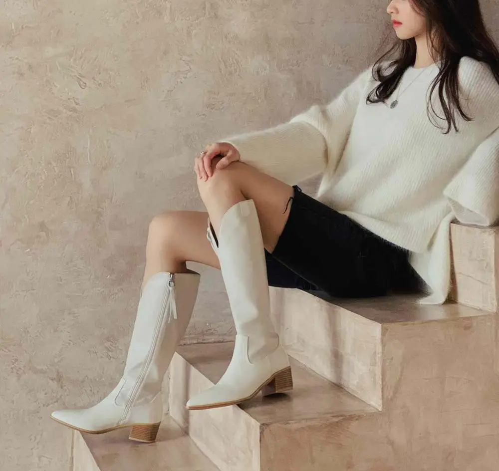 

Lenkisen gentlewomen winter shoes real cow leather thick high heel pointed toe zipper beauty lady dating cozy mid-calf boots L75