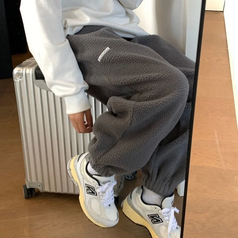 

Hip Hop Gray Fleece Harem Pants Women Oversize Harajuku Winter Jogging Black Casual Trousers Korean Fashion Sweatpants