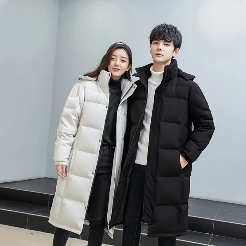 Winter 2021 new men down jackers  white duck down casual X-long hooded coat brand fashion couples jackets hat Detachable