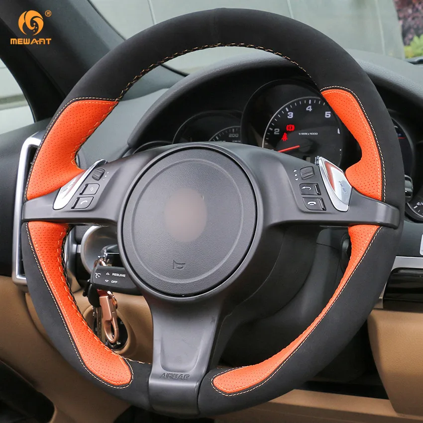 MEWANT оранжевая кожаная черная замшевая Автомобильная оплетка на руль для Porsche Cayenne