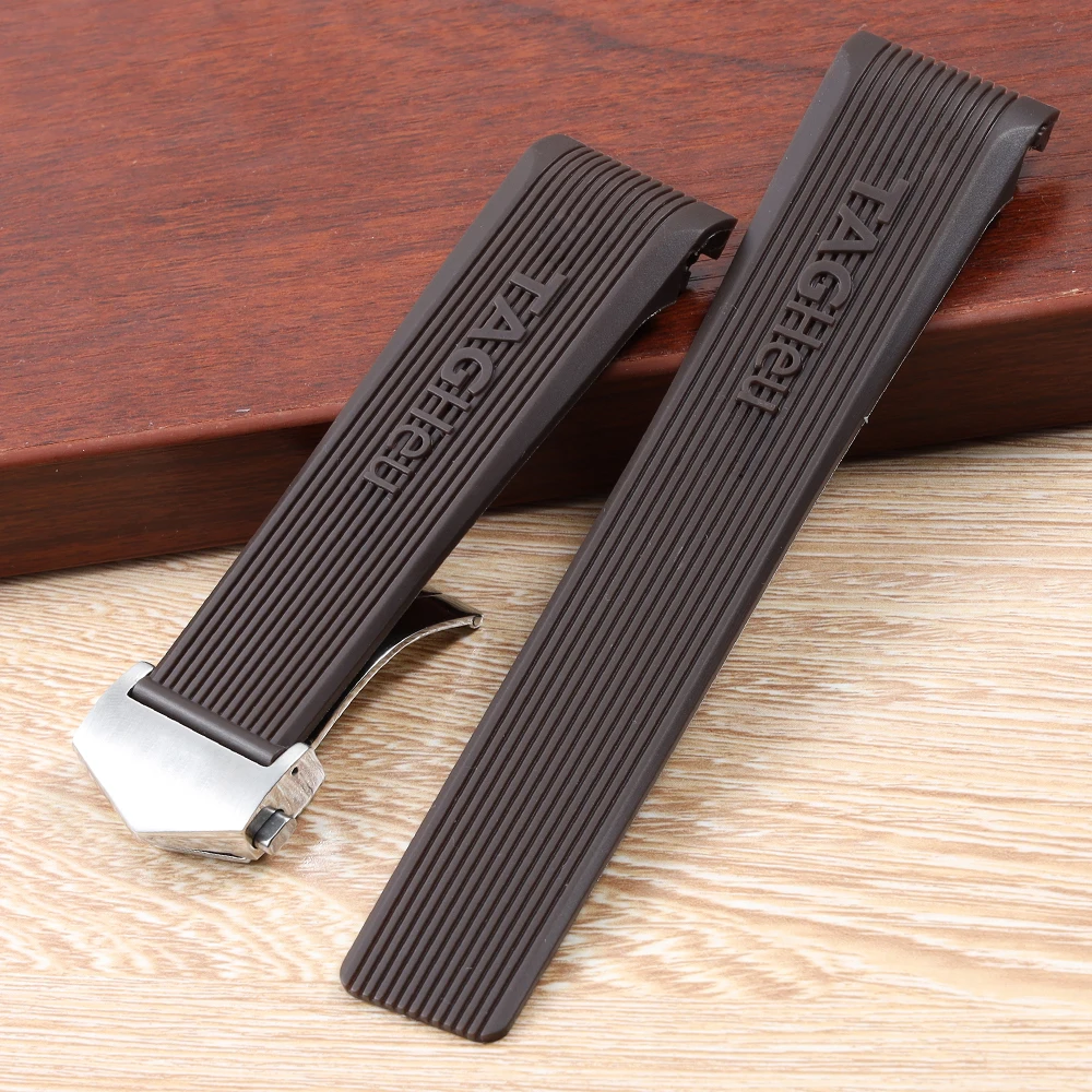 brown 24 мм высокое качество резиновый ремешок для часов для Tag Heue r CARRERA AQUARACER WAY111A/C ремешок для часов водонепроницаемый спортивный скотч застежка - Цвет ремешка: brown