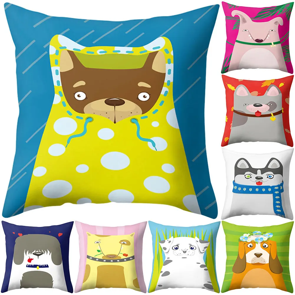 Pillowcase Cushion Cover 45*45 Animal Dog Bear Print Sofa Decorative Cushions Pillow Cases Polyester Home Decor Covers | Дом и сад