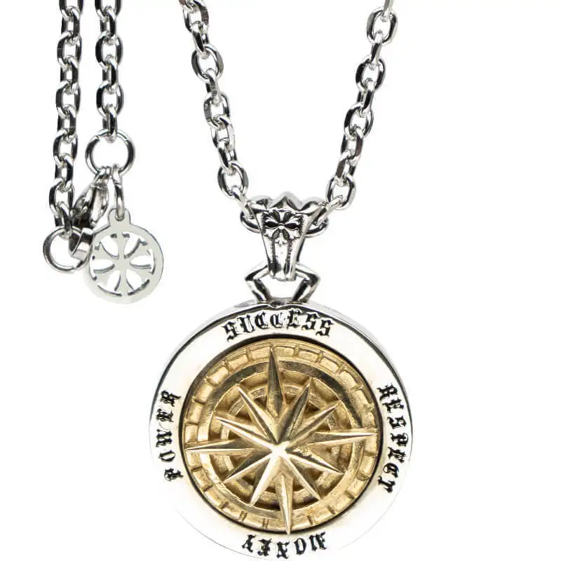 

Titanium steel (stainless steel) compass rotating Pendant Necklace, high-end original design men's long sweater chain