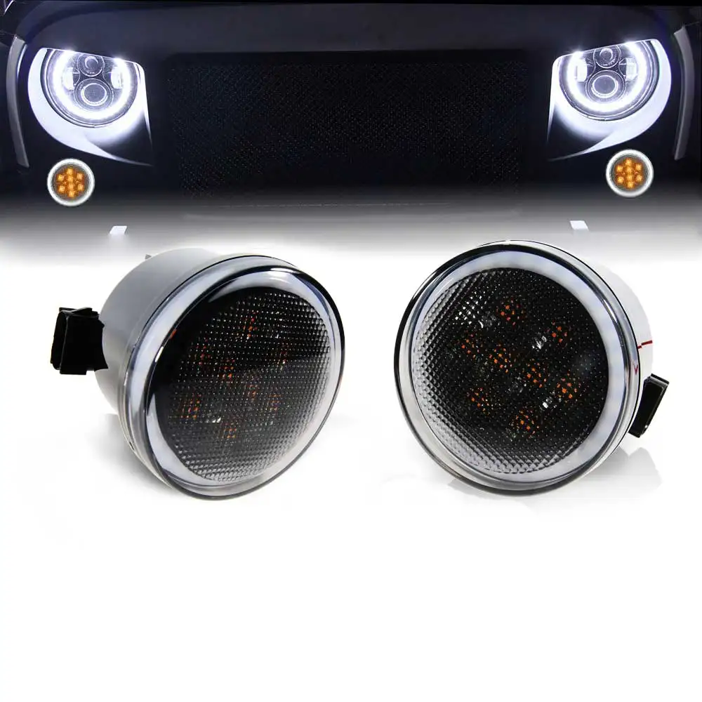 Передней указатели поворота желтый светодиодный дымчатые линзы для 2007-2015 Jeep Wrangler