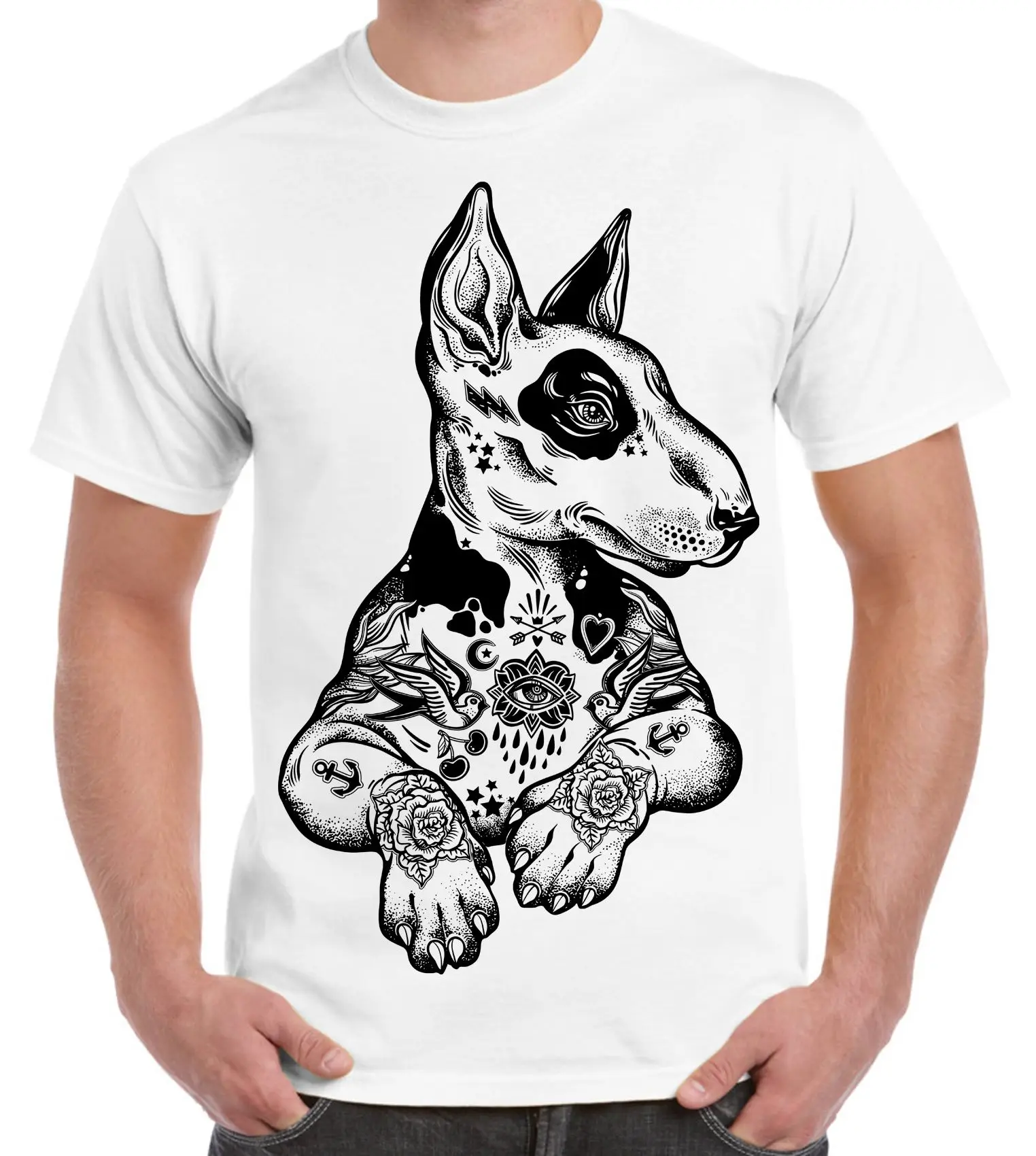 Питбултерьер с татуировками Мужская футболка принтом Футболки унисекс|Мужские