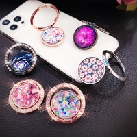 flowers printed phone finger ring holder for iphone redmi samsung crystal metal grip rotation cellphone stand mount bracket