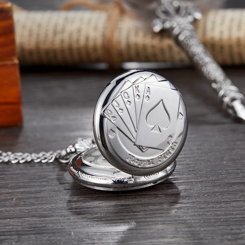 Цепочка с подвеской кварцевые карманные часы покерные карты Лазерная гравировка