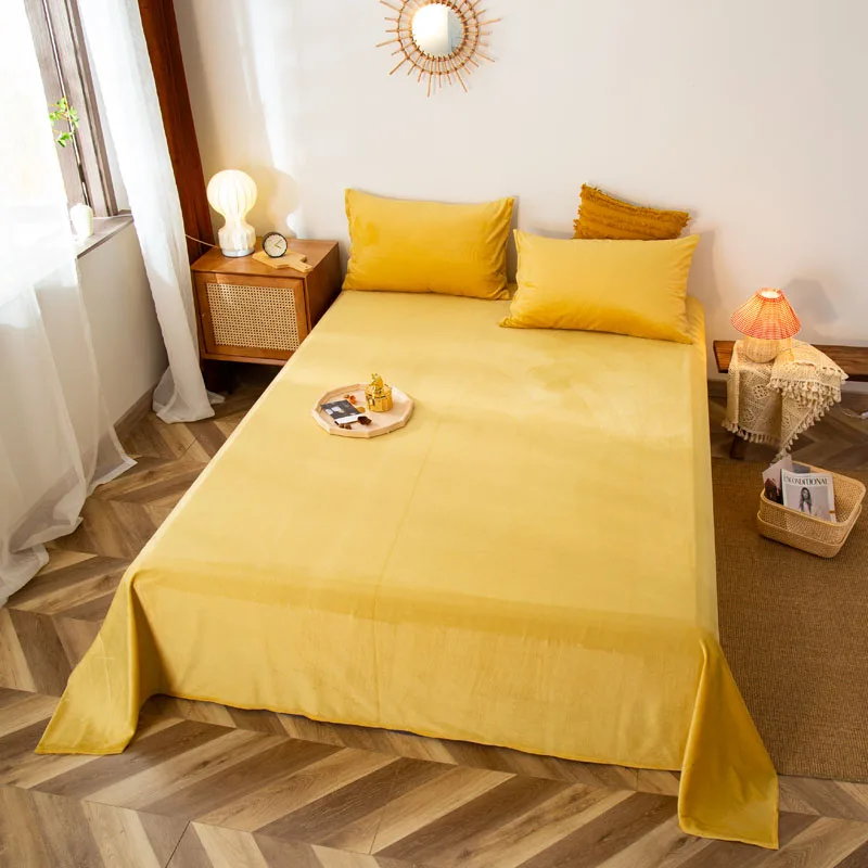 Чистый желтый домашний текстиль бархатная простыня простой стиль коралловый