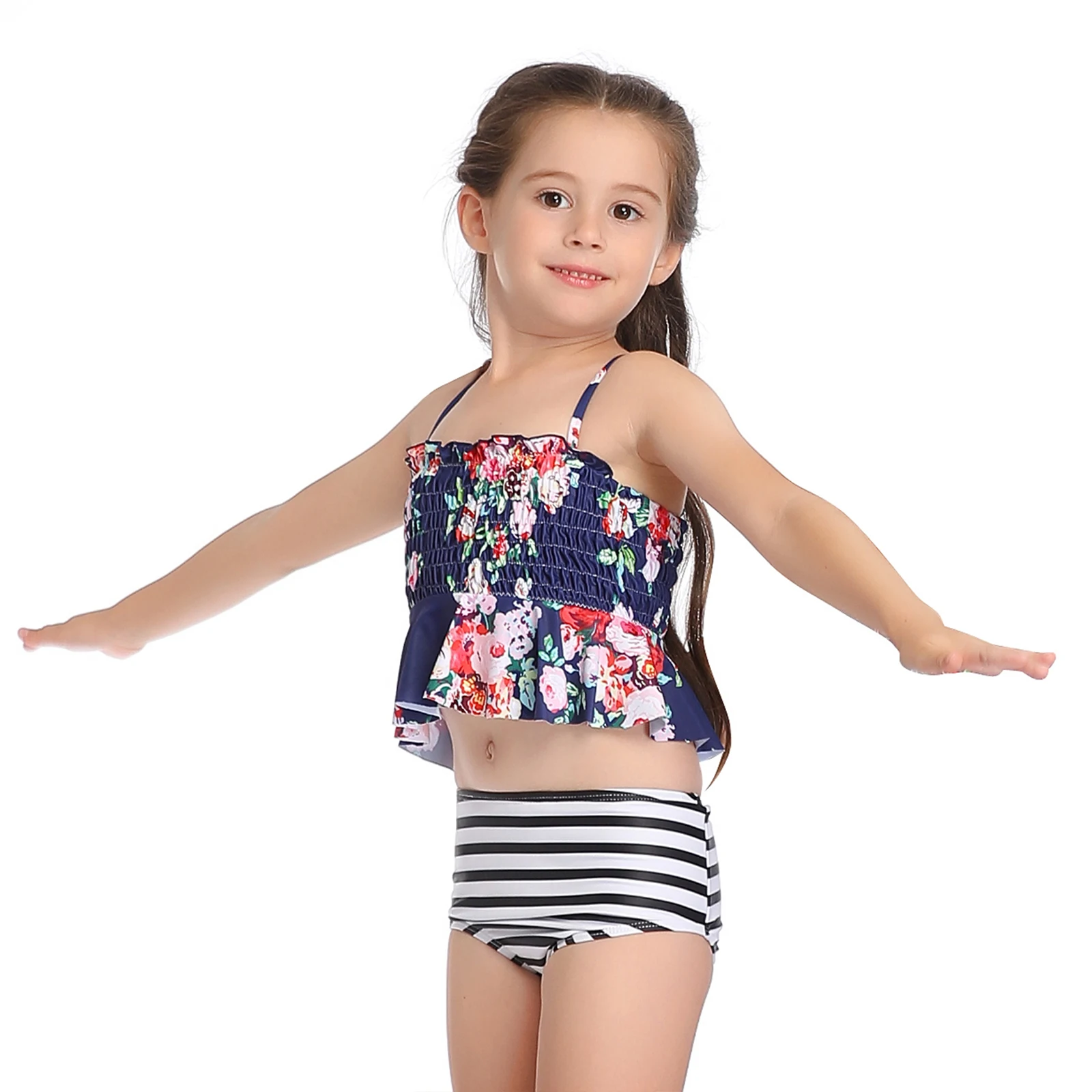 Летний комплект бикини для маленьких девочек из 2 предметов плиссированный