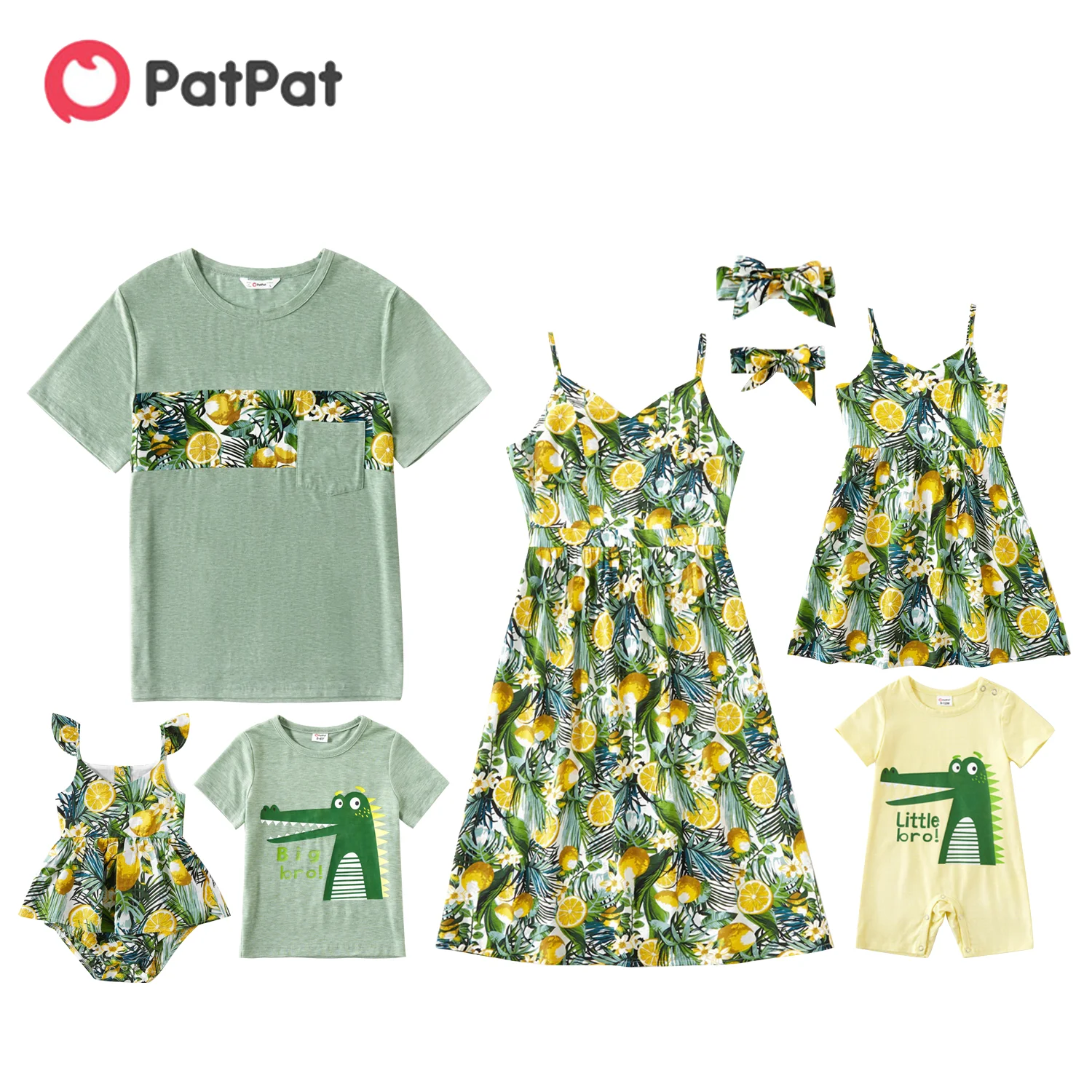 

PatPat 2021 New Arrival Mosaic Family Dinosaur Pattern Top and Lemon Print Dress Sets