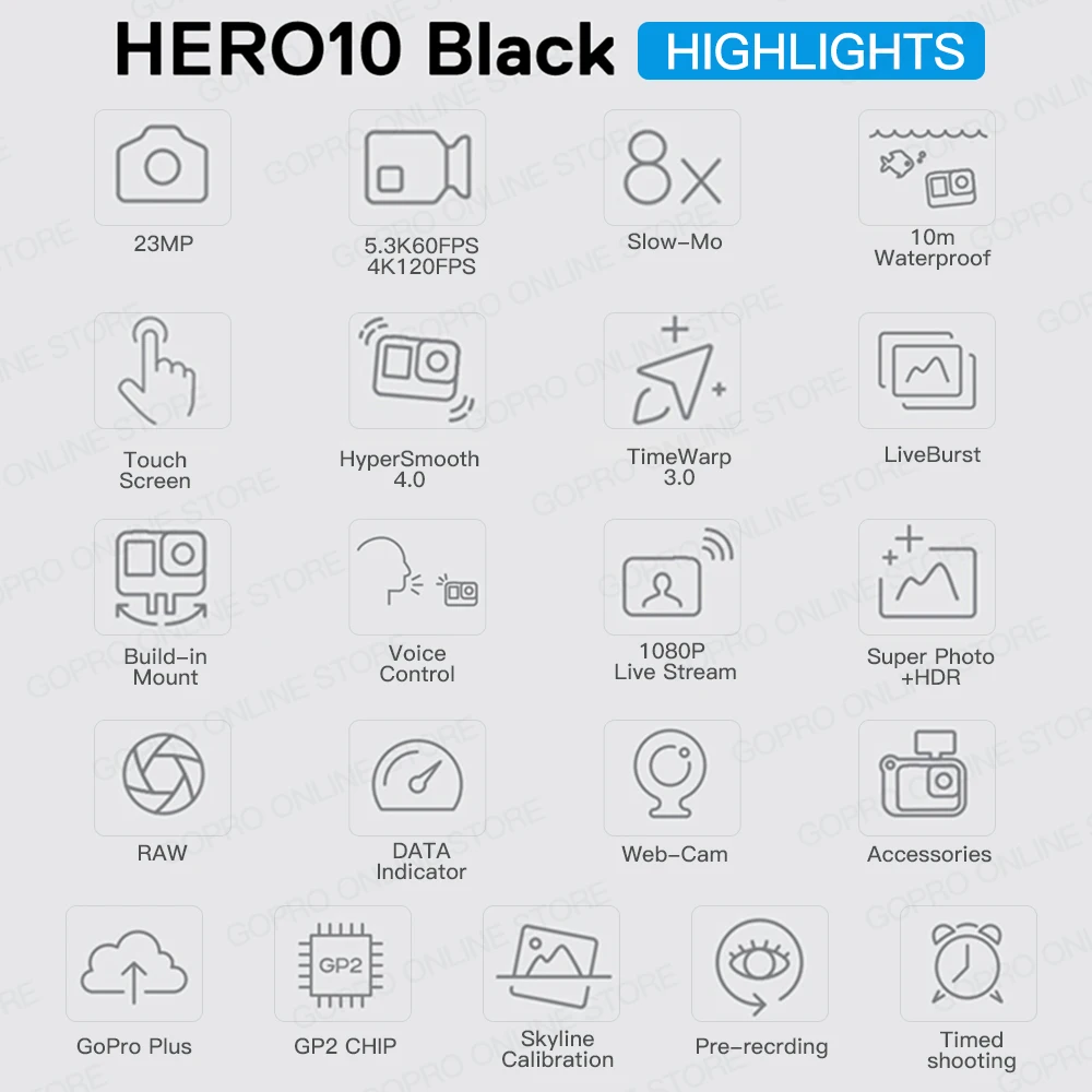 Подводная мини-экшн-Камера GoPro HERO10 10 м 5 3 K 60FPS 23MP цветной экран Спортивная 1080P