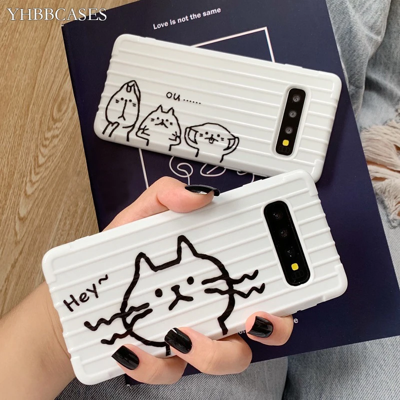YHBBCASES мультфильм Забавный кот лицо мягкий чехол для samsung Galaxy S10 Plus S8 S9 Vogue 3D Чемодан
