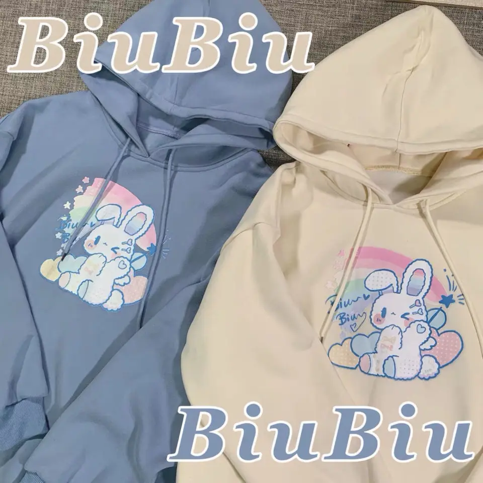

ZOGAA Kawaii Anime Hoodie Autumn Fashion 2021 Rabbit Print Women Hoodies Cute Long Sleeve Loose Oversized Pullover Women Tops