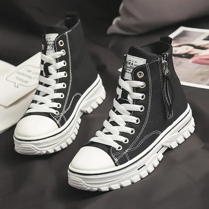 

2021 Autumn New Style Women Casual Shoes Platform Sneakers PU Leather Shoes Woman High Top White Shoes Tenis Feminino A1-204