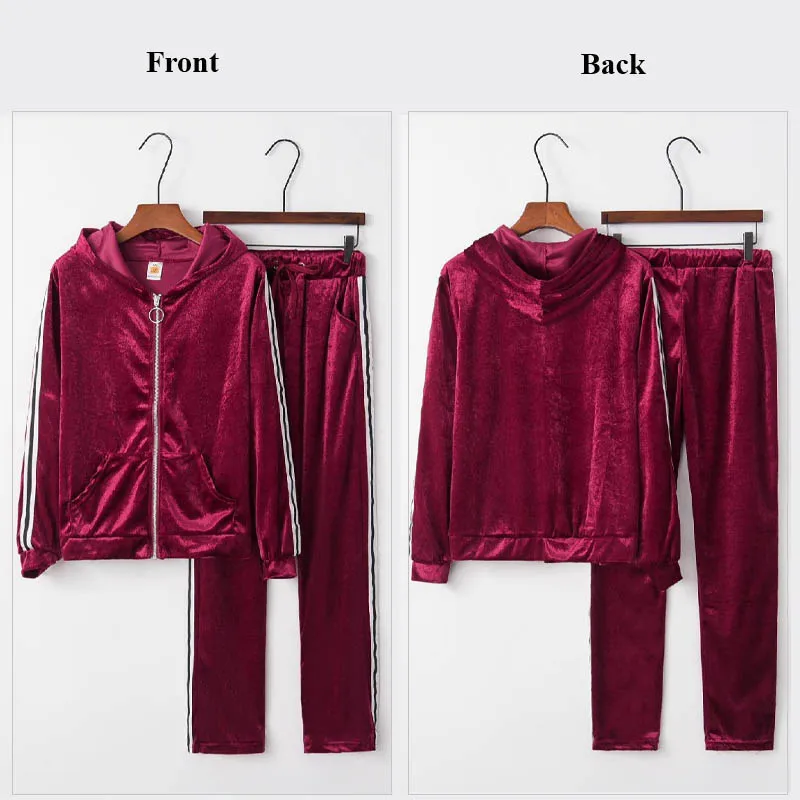 

Velvet Velour Tracksuit Two Piece Pants Set Jogging Femme Sweatshirt Winter Jacket Women Plus Size Clothing Huispak Ropa Mujer