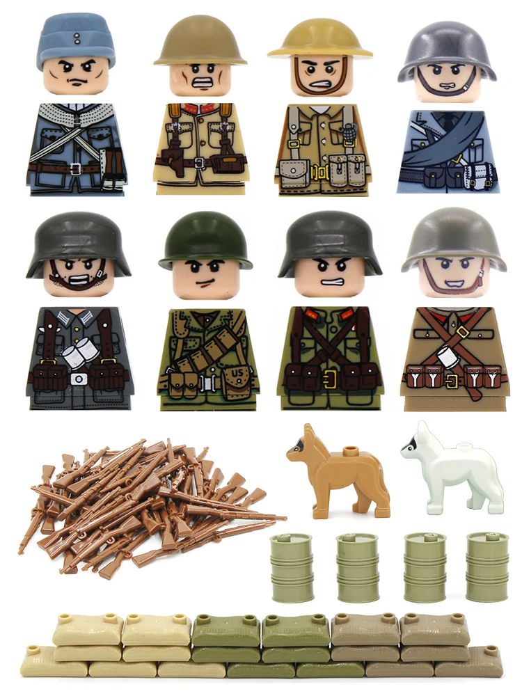 2019 New WW2 Allied 21pcs US UK Army Soldiers With Officer Fit Lego Minifigures 