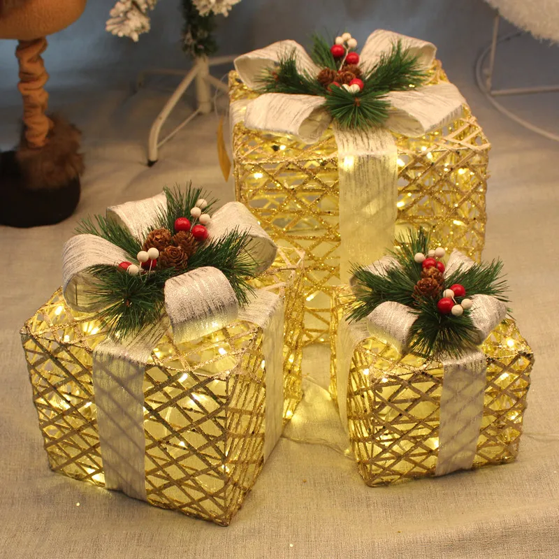 3 шт./компл. рождественские украшения Подарочная коробка с подсветкой украшение