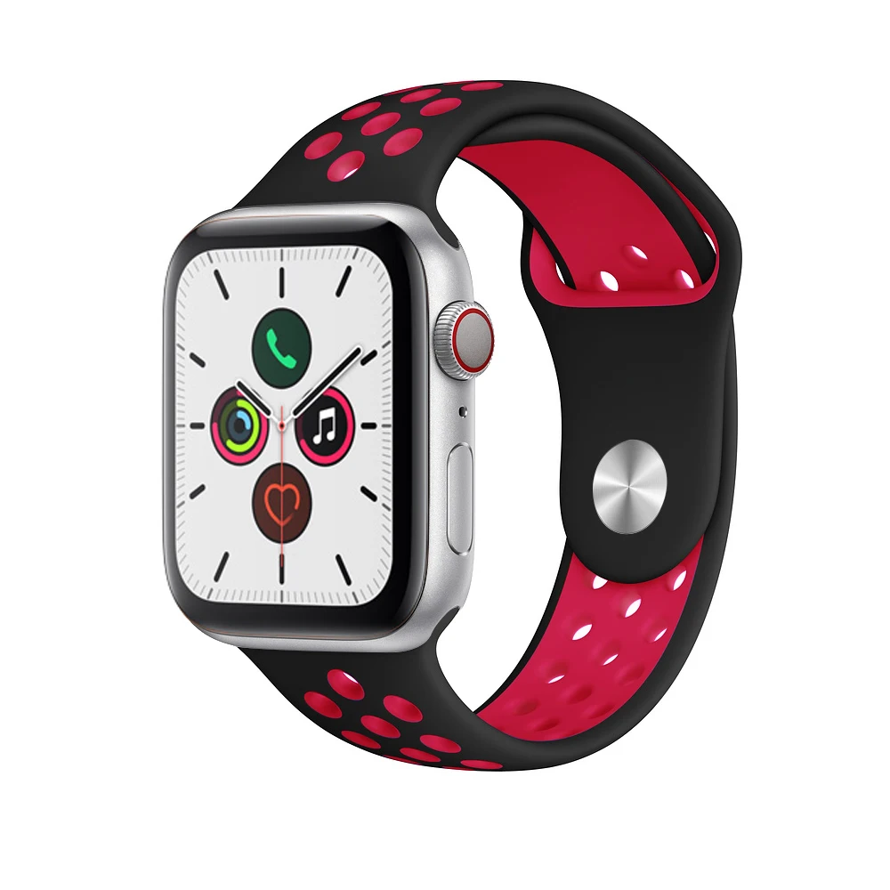 Силиконовый ремешок для apple watch 5 4 band correa apple watch 44 мм 40 мм 42 мм 38 мм iwatch 5 4 3 2 1 спортивный браслет на запястье - Цвет ремешка: black red
