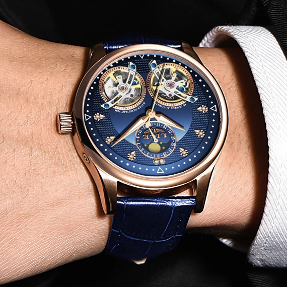 Часы наручные LIGE Мужские автоматические брендовые Роскошные модные спортивные с