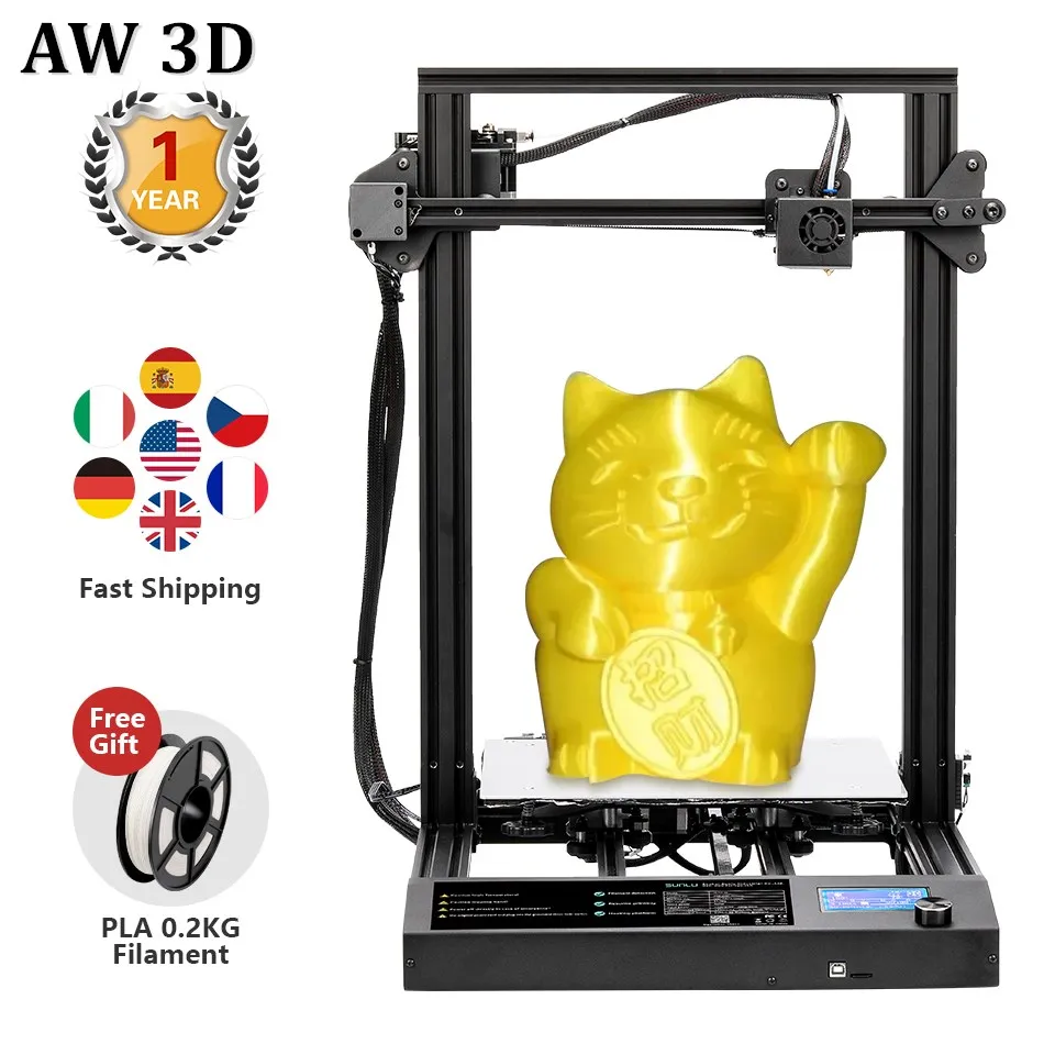AW Design 3D принтер плюс Размер 310 * 310 * 400 мм Печать FDM принтер и PLA/ABS/PETG Филамент 1,75 мм Быстрое прототипирование Креативный.