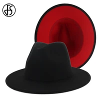 fs 60cm hat black red patchwork wool felt women fedora jazz hats men unisex wide brim panama hat party trilby winter cowboy cap