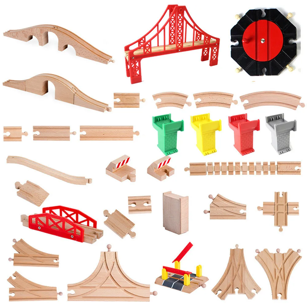 Аксессуары для гоночных треков из древесины бука набор железнодорожных дорожек
