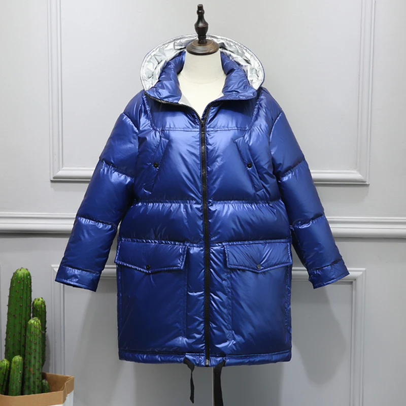 Fitaylor зимний женский с капюшоном пуховик яркая сторона серебристого цвета