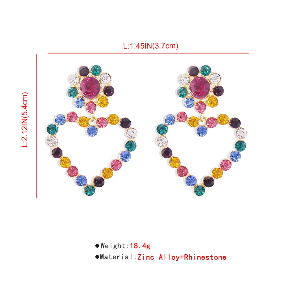 

Vintage Big Heart Circle Dange Earrings for Women Bohemia Shiny Crystal Drop Earrings Luxury Kpop Exaggerated Ear Rings Charm