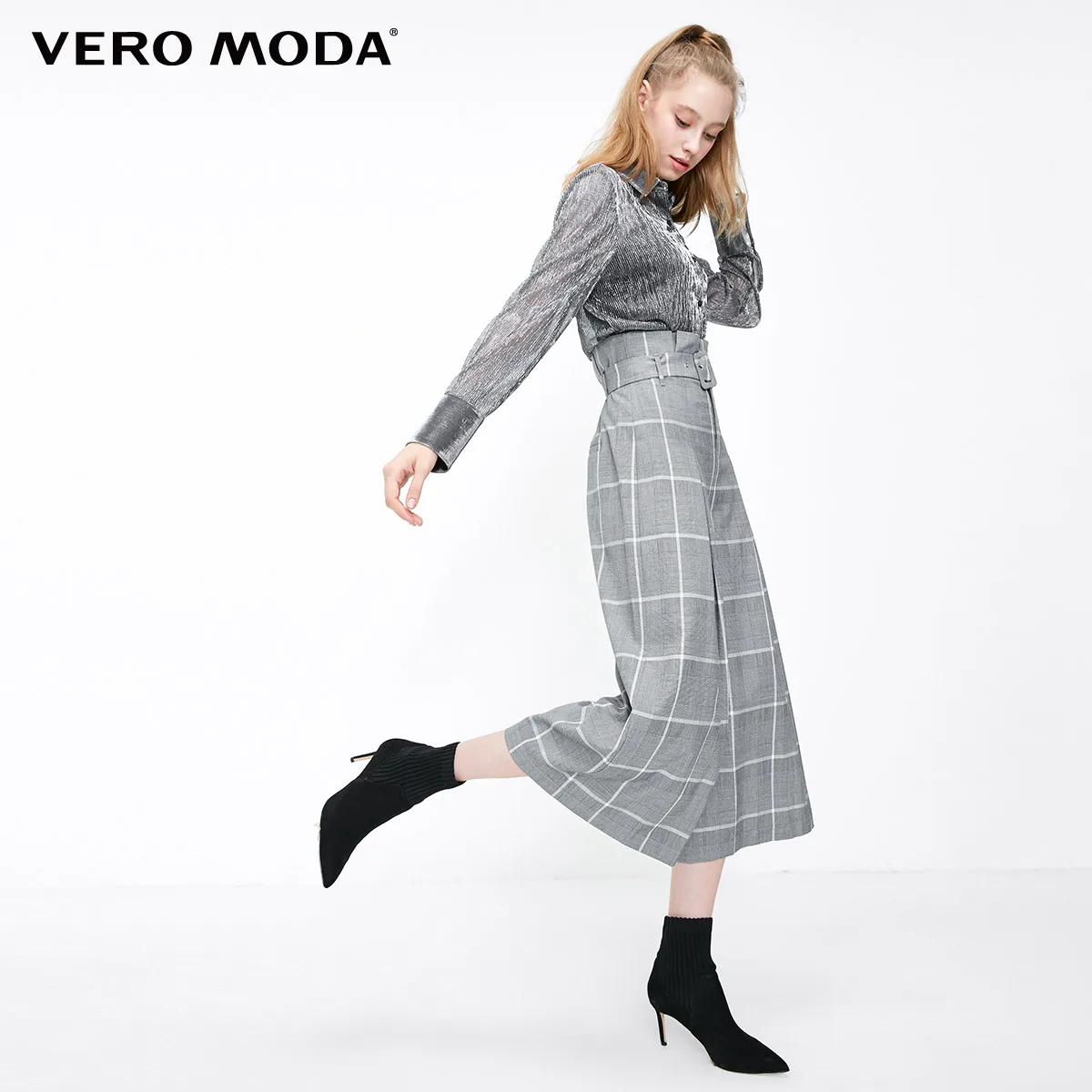 Женские клетчатые широкие брюки с высокой посадкой Vero Moda | 31846J505|Брюки|