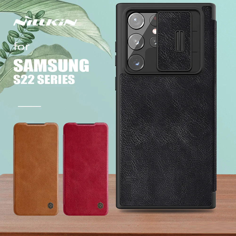 

Nillkin for Samsung Galaxy S22 Ultra Case Flip Leather Cover Slide Camera Case Card Slot Slim Lens Case for Samsung S22 Plus 5G