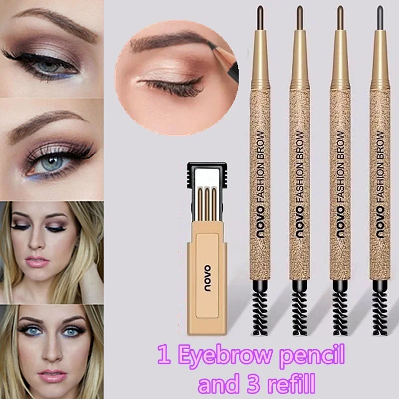 1Eyebrow Pencil and 3 Refill Waterproof Eye Brow Eyeliner Eyebrow Pen with Brush Makeup Cosmetic Tool Colors | Красота и здоровье