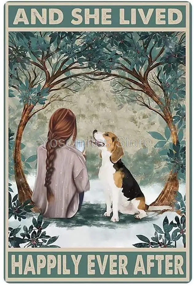 

Beagle Hund Und Sie Lebte Happily Ever After Retro Metall Zinn Zeichen Dekoration Poster Cafe Bar Shop Home Wand Plaque dekorati