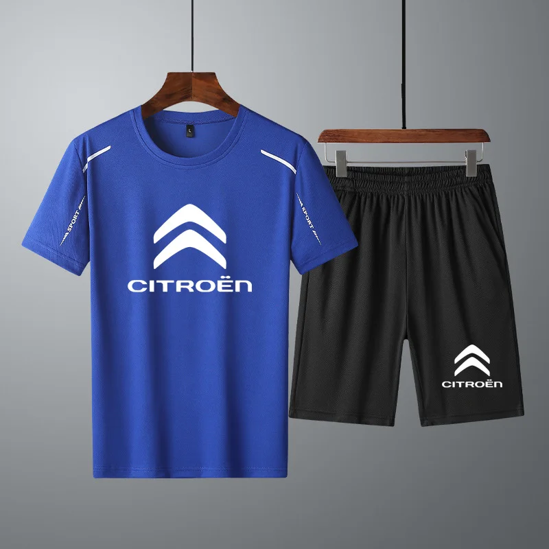 

Fashion Summer casual Men's short sleeve Citroen Car Logo Printing Pure cotton high quality Men's T-shirt+shorts 2Pcs suit