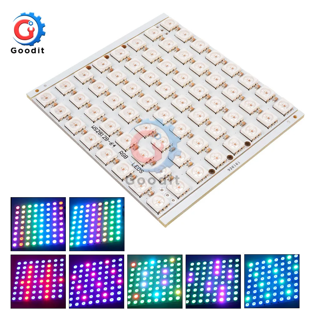 64-битная светодиодная матрица WS2812 LED 5050 RGB 8x8 Bit для Arduino WS2812B 8*8 полноцветная панель