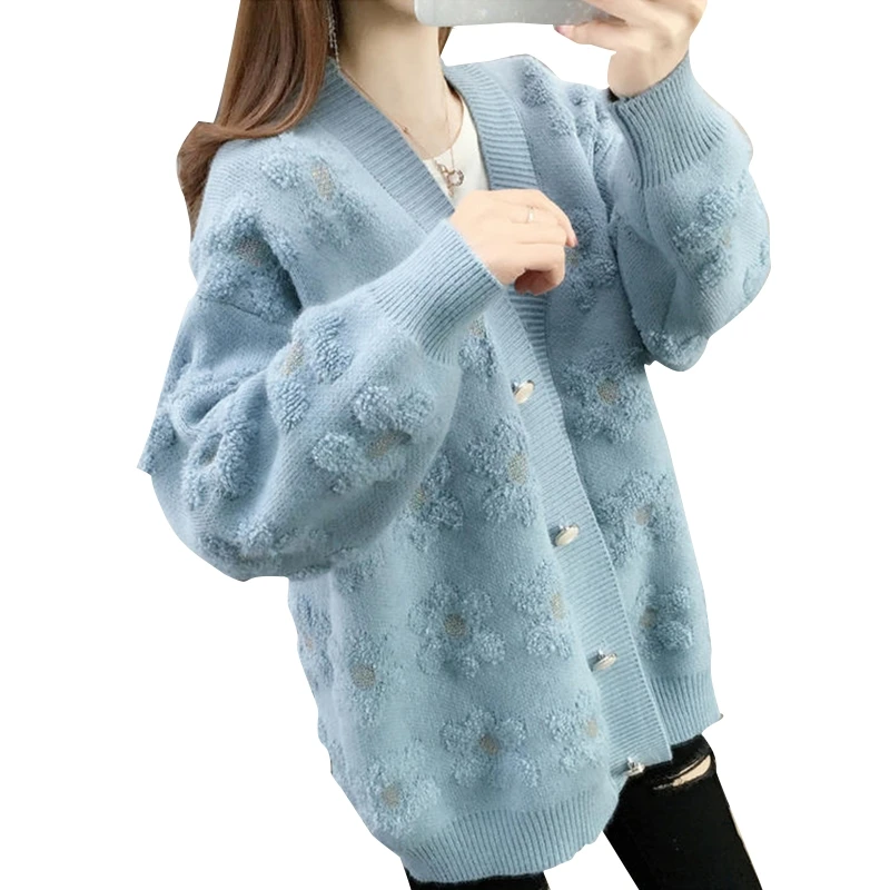

Women Long Sleeves Knitted Cardigan Sweater Solid Color Single-breasted Coat M5TE